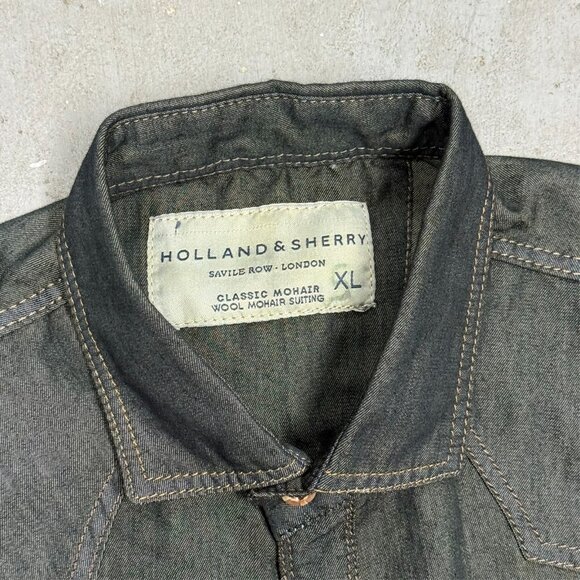Holland & Sherry Savile Row London Classic Mohair Denim Shirt Long Sleeve Medium - Picture 7 of 9